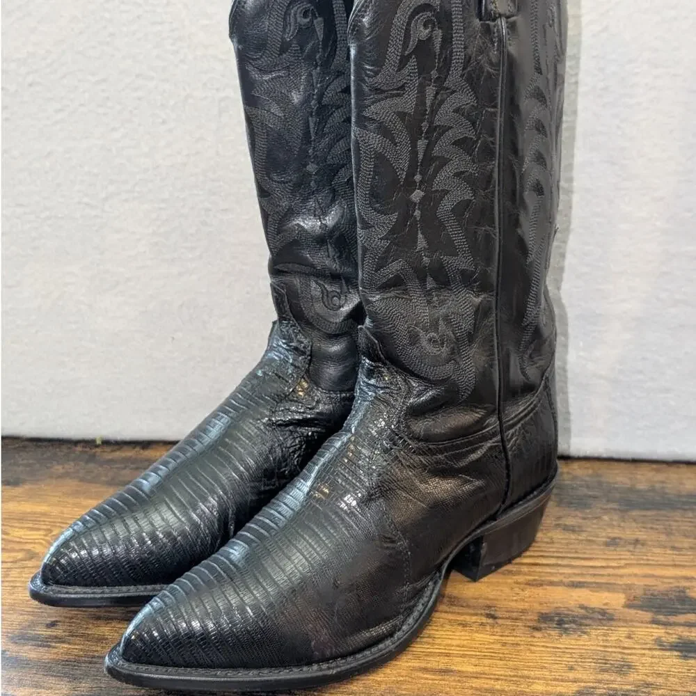 Tony Lama Mens Black Lizard 8.5 D CY811 Exotic Skin Cowboy Boots